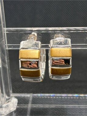 Silver/Gold-Tone Block Hoop Earrings, Fashion Jewelry